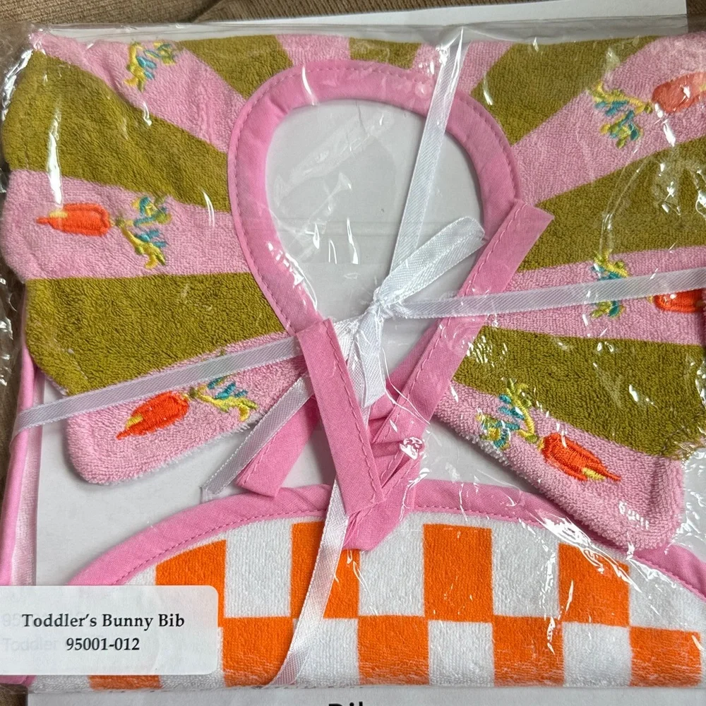 MacKenzie-Childs Yellow Bunny Toddler Bib with Pink and Orange Accents